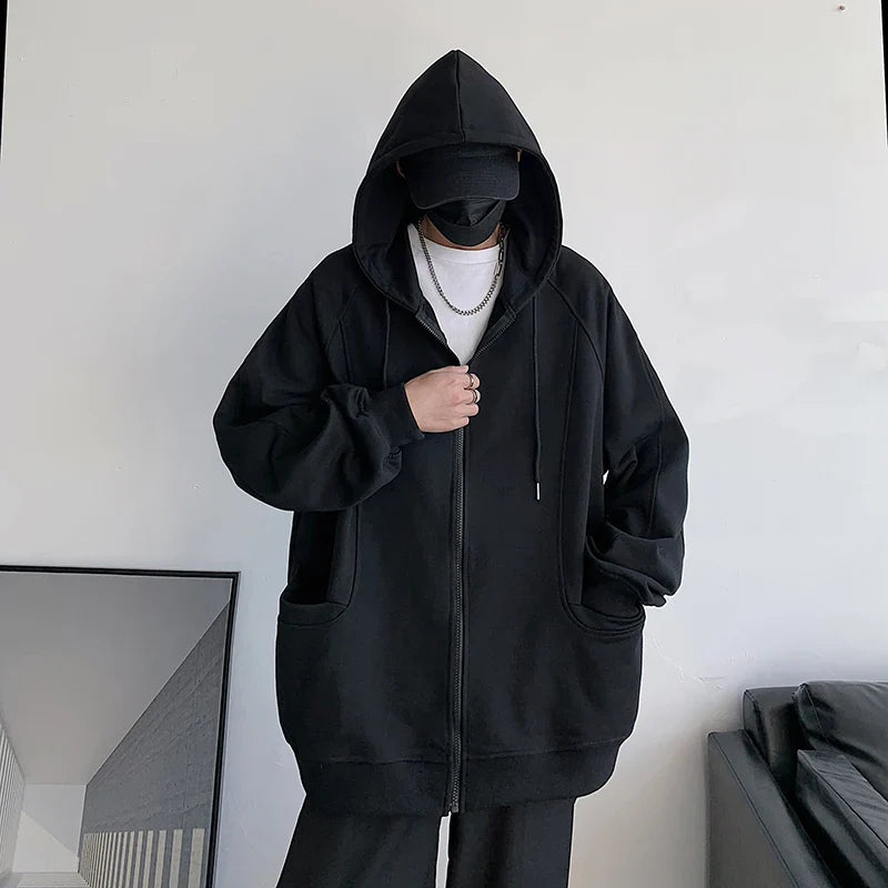 sanyamk - Harajuku Y2k Zip Up Hoodie Chic Korean Fashions Graphic Hooded Hoodies Sweatshirts Men Coffee Casual Loose Hoodie