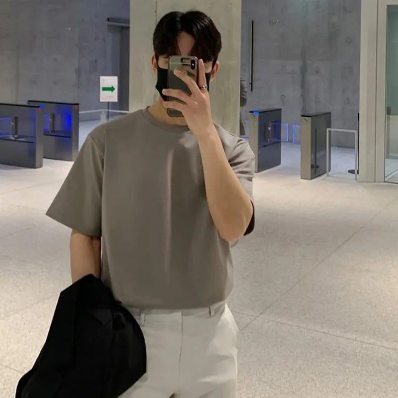 sanyamk - Summer Men's Casual T-shirts Round Neck Short Sleeve Male Tops Solid Color Pullover Clothing New Fashion 2024 9C6241