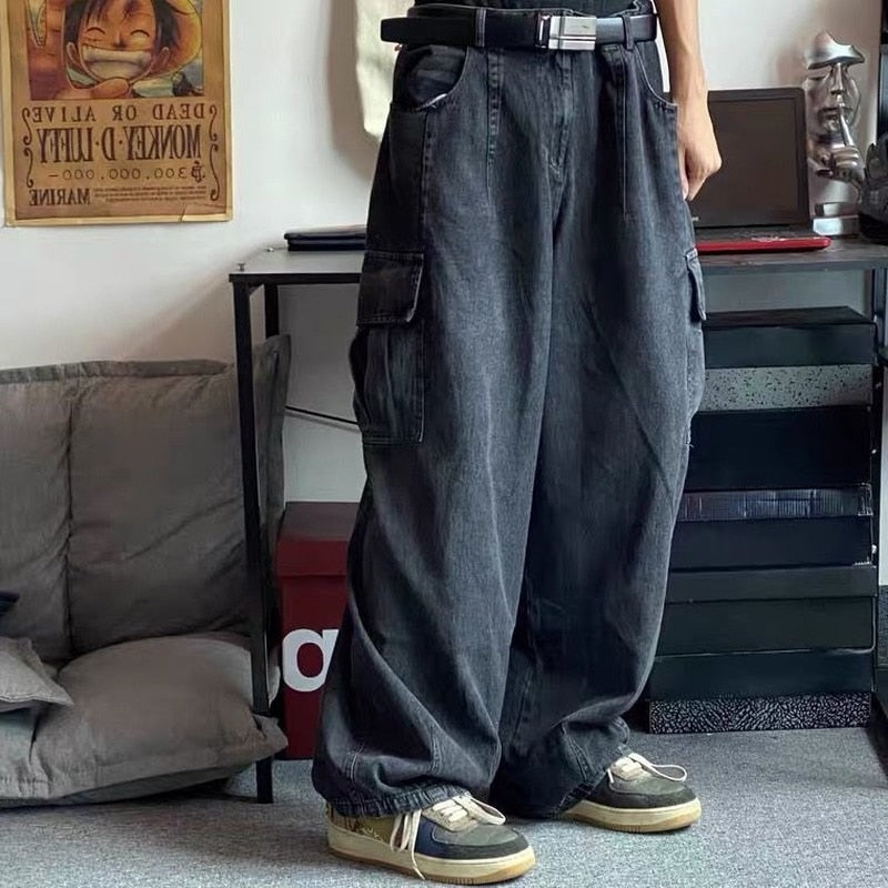 sanyamk Baggy Jeans Trousers Male Denim Pants Black Wide Leg Pants Men Jeans Oversize Cargo Korean Streetwear Hip Hop Harajuku