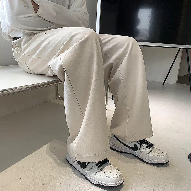 sanyamk Beige Coffee Black Woolen Suit Pants Men Fashion Social Mens Dress Pants Korean Loose Straight Pants Mens Formal Trousers M-5XL