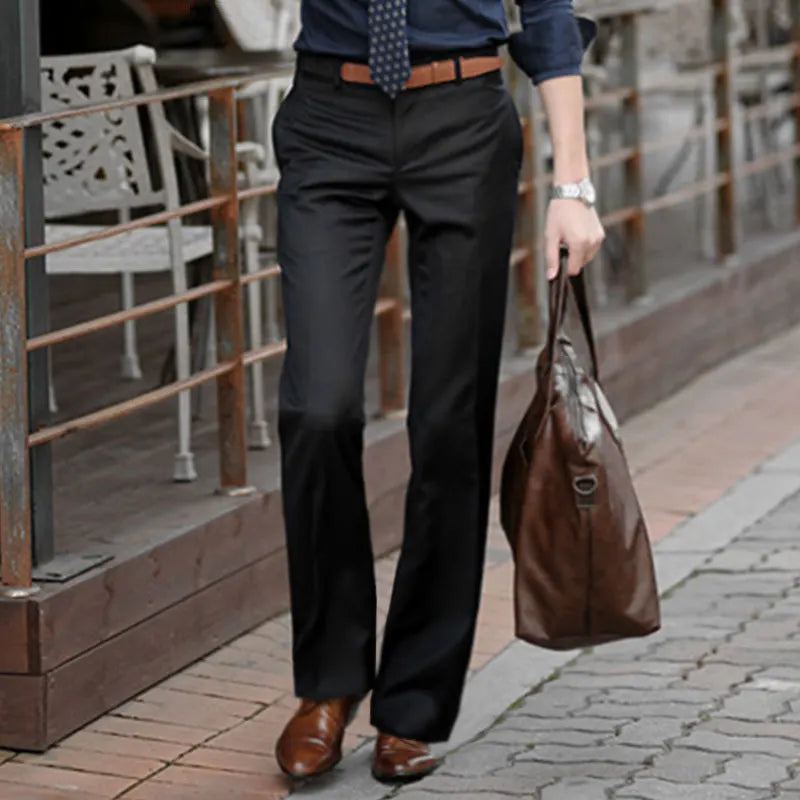 sanyamk Men Flared Boot Cut Trousers Fashion Casual British Style Office Comfortable Kahki Black Slim Formal Suit Bottom Pants