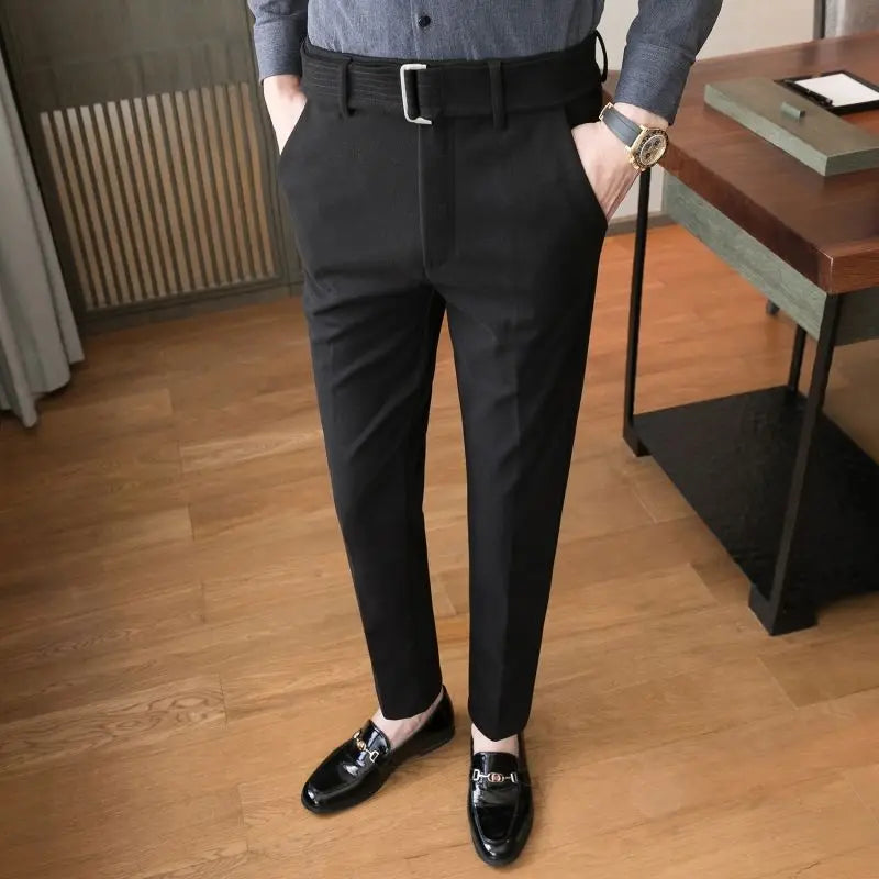 BONSIR - Autumn and Winter Men's Fashion Solid Color Fabric Casual Thickened Wool Business Brushed Straight Tube Versatile Pants