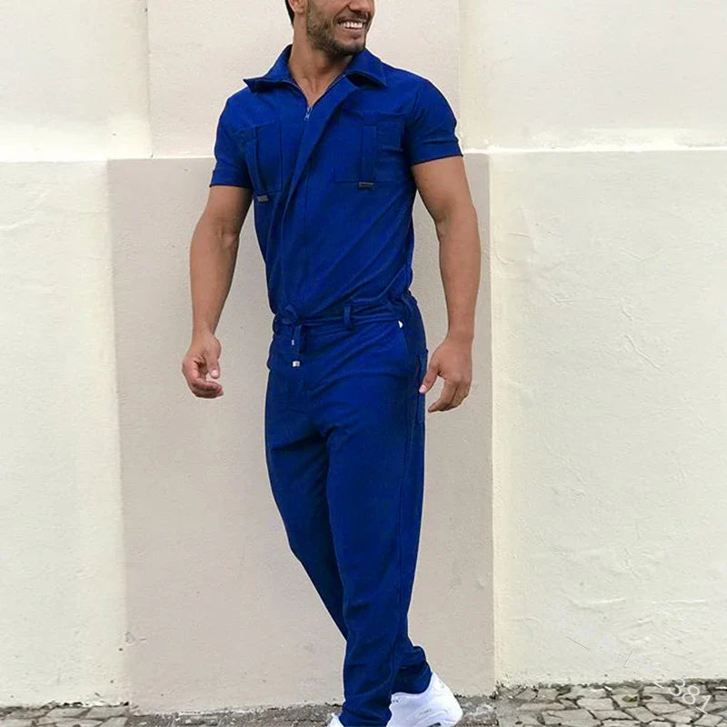 sanyamk 2024 New Mens Rompers Pants Casual Loose One-Piece Suit Overalls Fashion Short Sleeve Jumpsuit Streetwear Men Ropa De Hombre