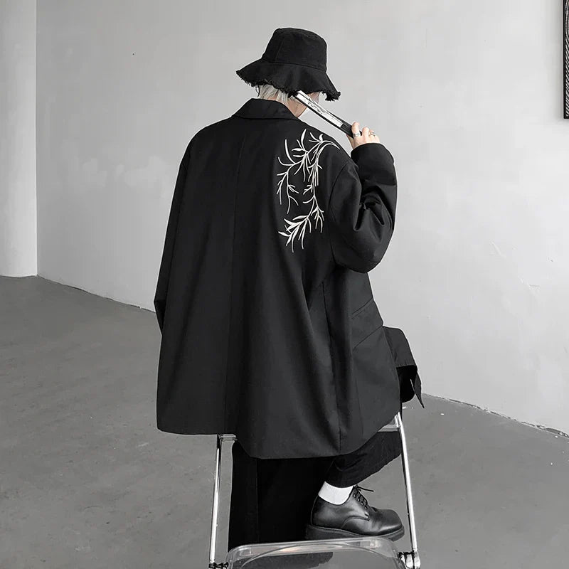 sanyamk Gentleman Embroidery Black Blazers Men Spring New Casual Oversized Blazer Jacket Korean Male Elegant Business Coat Plus Size 5XL