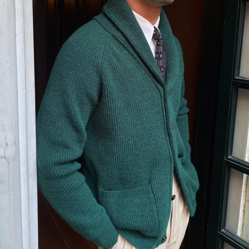 Bonsir Fall lapel Sweater Cardigan Men Knitting Pocket Sweaters Winter Warm Coat Men Single Breasted Top Cardigan Sexy Pleated Sweater
