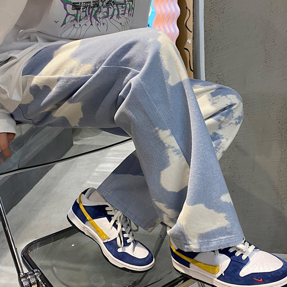 sanyamk Men Y2k Tie Dye Baggy Jeans New Loose Vintage Denim Trousers Male Streetwear Kpop Causal Straight Wide Leg Pants Genderless