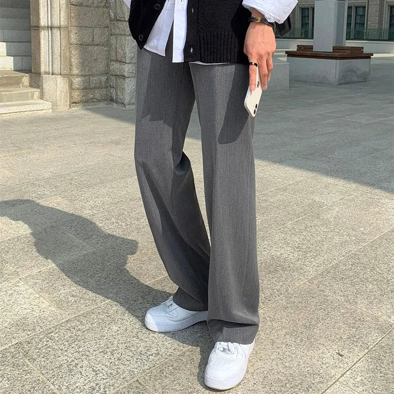 sanyamk Black Gray Suit Pants Men Fashionable Social Mens Dress Pants Korean Loose Casual Straight Trousers Mens Office Formal Pants