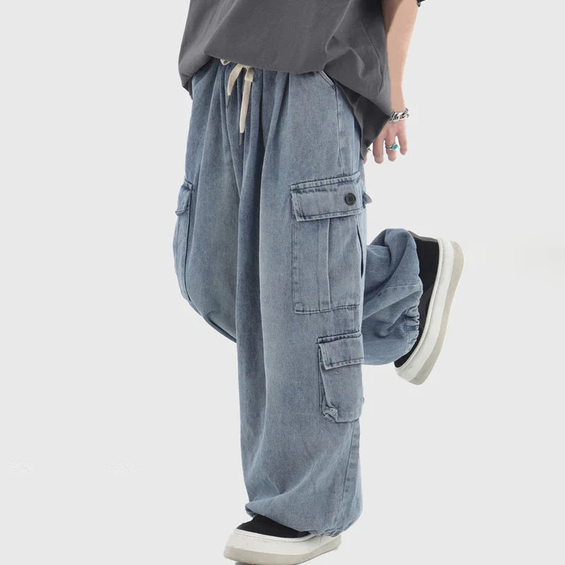 sanyamk Baggy Cargo Jeans Men Oversize Wide Leg Denim Trousers Male Cargo Pants Japanese Casual Loose Streetwear Hip Hop