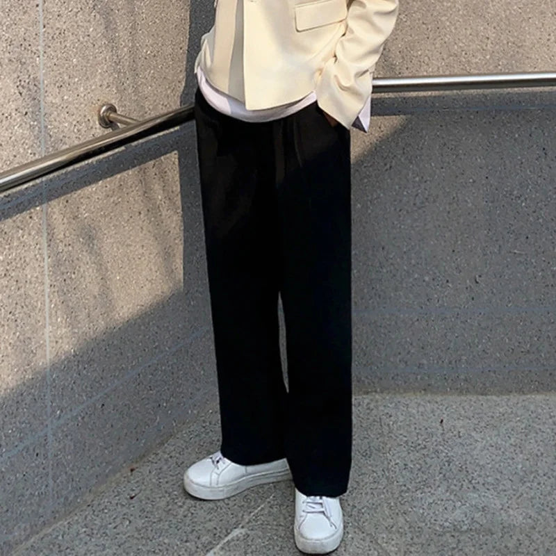 sanyamk - Korean Menswear Style Fashion Trousers Men's Spring New Loose Straight Wide Leg Long Solid Color Suit Pants Male Tide