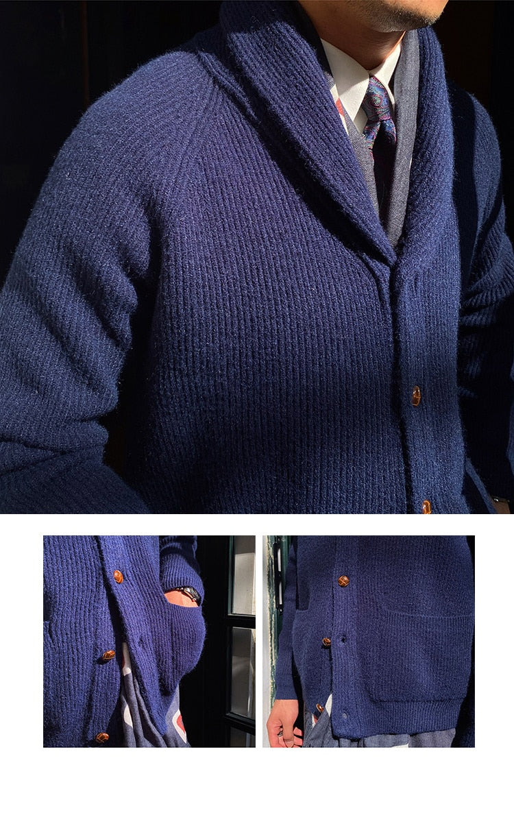 Bonsir Fall lapel Sweater Cardigan Men Knitting Pocket Sweaters Winter Warm Coat Men Single Breasted Top Cardigan Sexy Pleated Sweater