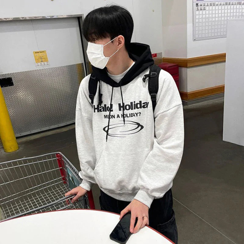 sanyamk - New Autumn Men's Hoodies Hooded Letter Printing Contrast Color Casual Drawstring Pullover Male Sweatshirts Tide 9C6906