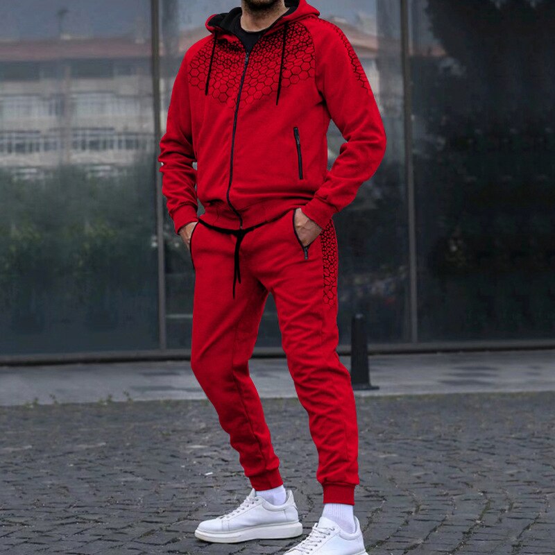 Bonsir Fashion Graphic Print Tracksuit Men Casual Hoodies Two Piece Sets Autumn Mens Long Sleeve Hooded Sweatshirt And Pants Suits Male
