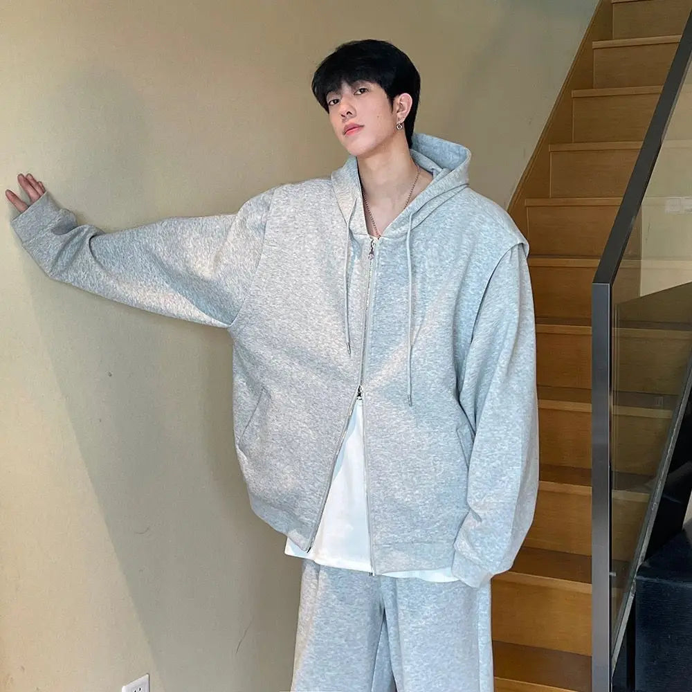 sanyamk - Autumn Korean Version Short Hoodies Sweatshirts for Men Cotton Solid Color Loose Sports Casual Zipper Cardigan Couple Hoodie