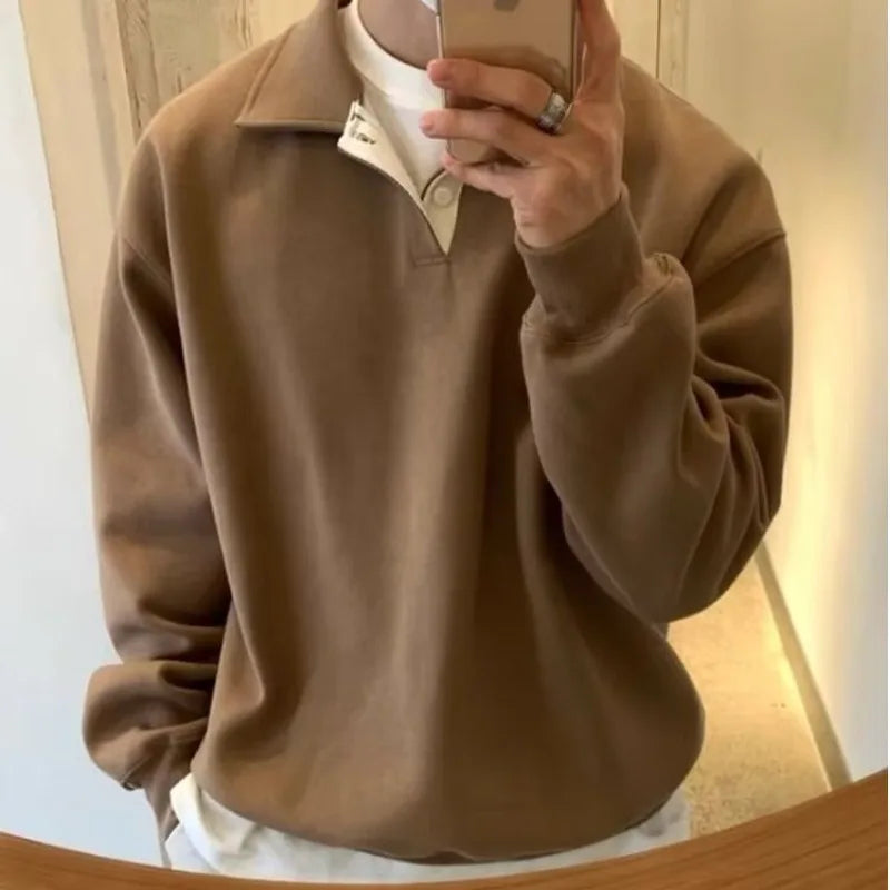 sanyamk - T-shirts Turn-down Collar Solid Colors Spring Autumn Versatile Mature Gentle Commuting Outdoor Korean Style Long Sleeve Trendy