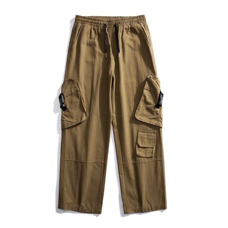Bonsir Baggy Large Pocket Cargo Pants Men Khaki Cargo Trousers Neutral Vintage Loose Casual Autumn Japanese Streetwear Hip Hop Pant