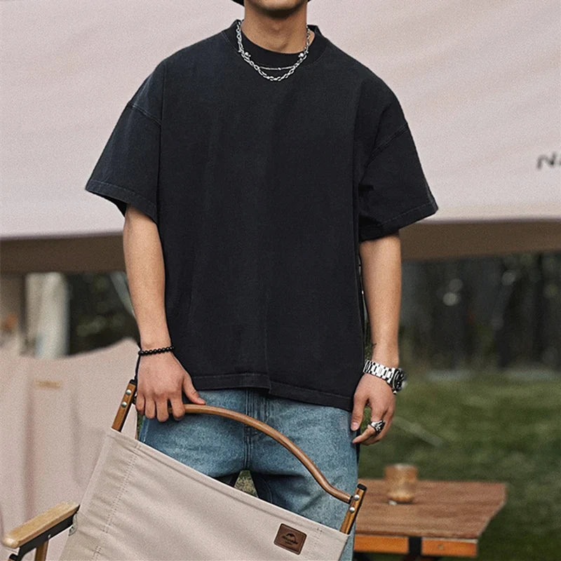 sanyamk - Japanese Streetwear High Quality Distressed T-Shirts Harajuku Short Sleeve Men Clothing Summer Korean Trendy Loose Tops Male