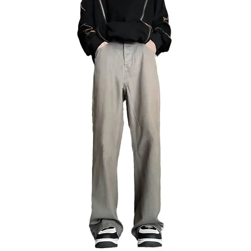 sanyamk Autumn New Men's Jeans Loose-fit Straight-leg Pants Hong Kong Style Casual Fashion Solid Color Bell Bottoms For Men Women