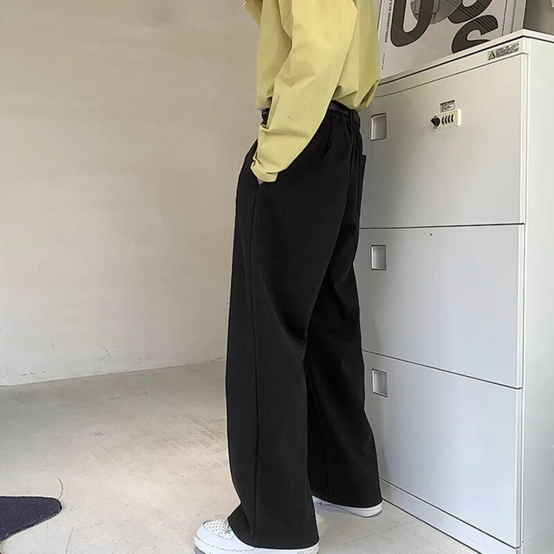sanyamk Beige Coffee Black Woolen Suit Pants Men Fashion Social Mens Dress Pants Korean Loose Straight Pants Mens Formal Trousers M-5XL