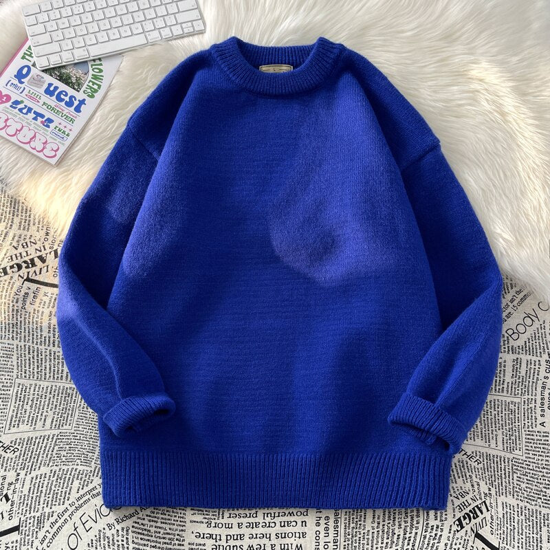 sanyamk Mens Solid Harajuku Warm Knitted Sweaters Pullover Men Vintage 15 Colors Winter Sweater Male Japanese Wool Sweater