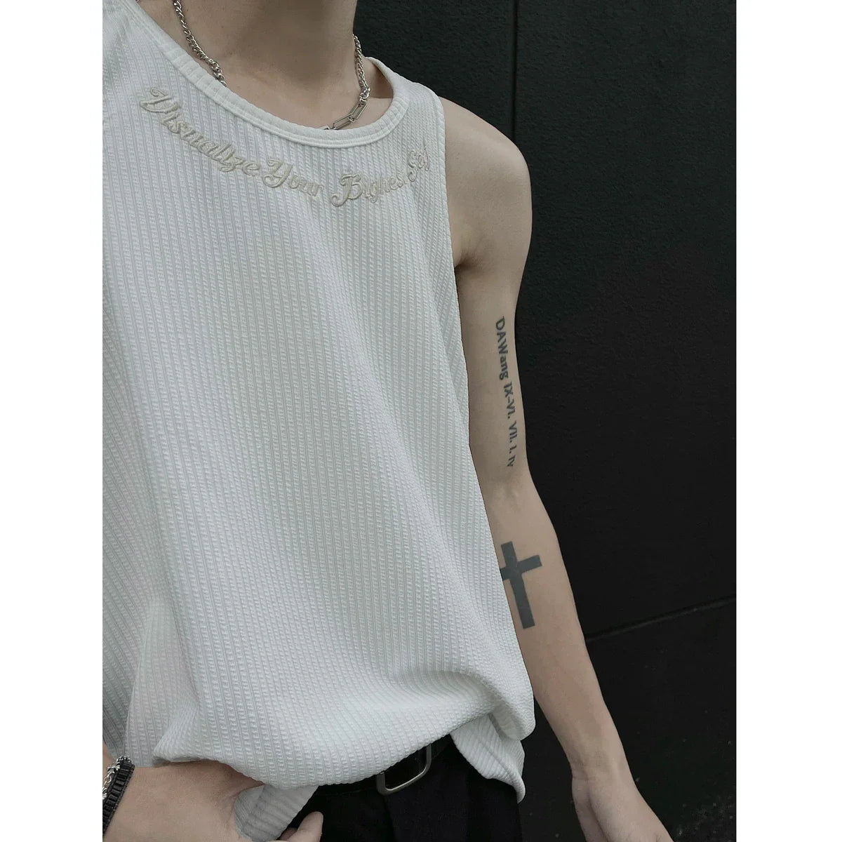 sanyamk - Summer Men's Letter Embroidery Tank Top Black White Oversized Sleeveless T-shirts for men