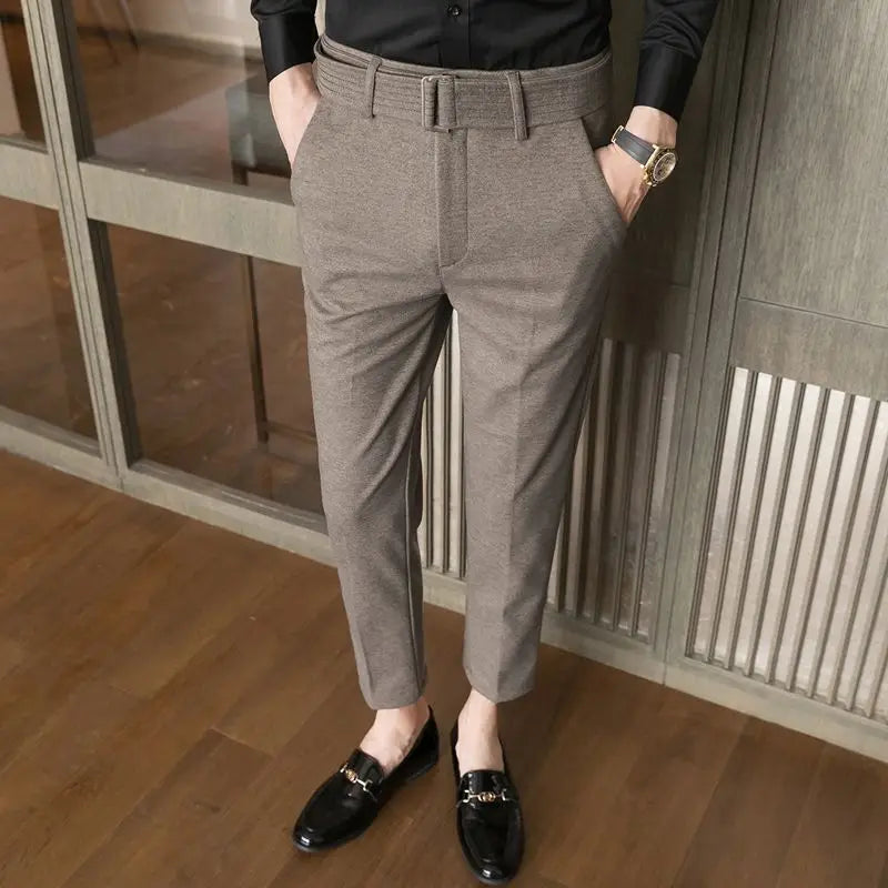 BONSIR - Autumn and Winter Men's Fashion Solid Color Fabric Casual Thickened Wool Business Brushed Straight Tube Versatile Pants