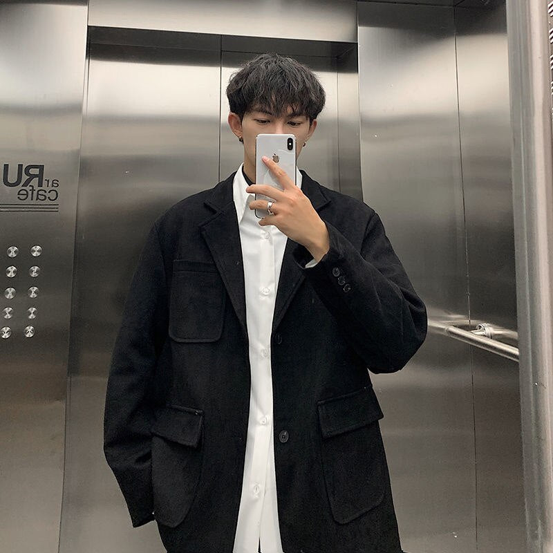 Bonsir Men's Suede Jacket Fashion Solid Color Casual Suit Loose Autumn Korean Style Male Blazers New Brand Clothing