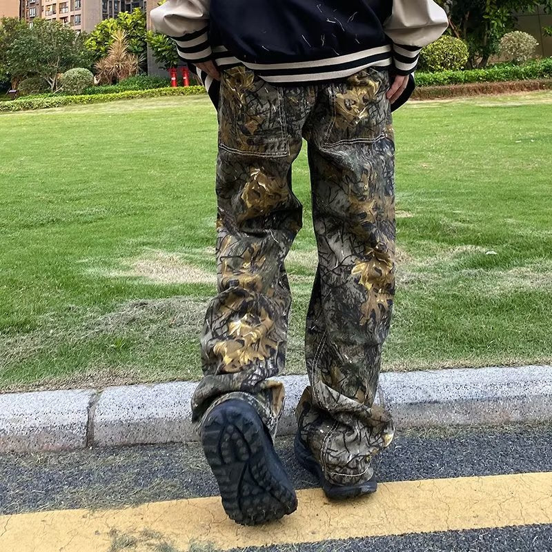 sanyamk New Fashion Towel Embroidery Camouflage Baggy Tracksuit Pants For Men Straight Sport Casual Long Trousers Pantalones Hombre