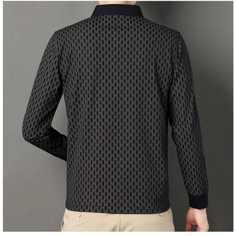 sanyamk - Autumn and Winter New Simplicity Versatile Commuter Men's Clothing Splice Button Polo Long Sleeve Solid Color POLO Shirt