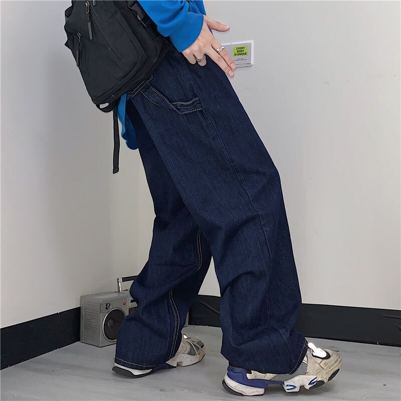 sanyamk Blue Baggy Jeans Men Fashion Casual Wide Leg Jeans Men Streetwear Korean Loose Hip Hop Straight Denim Pants Mens Trousers S-XL