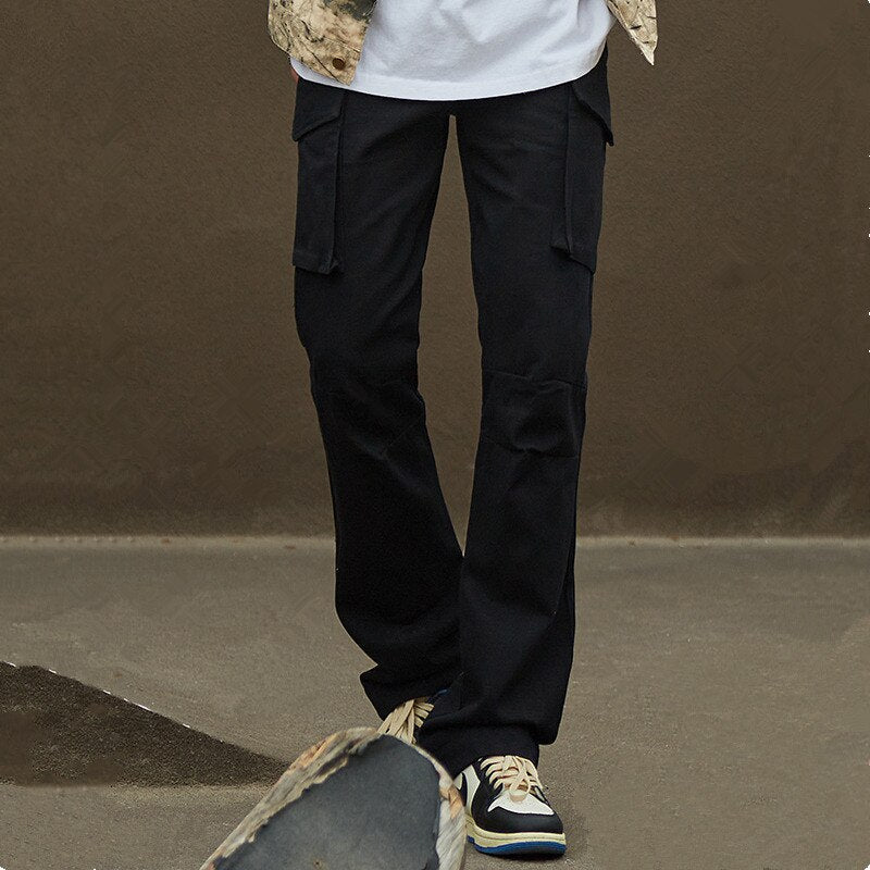 sanyamk New Arrivals Ankle Zipper Solid Hip Hop Men Cargo Jeans Trousers Side Pocket Black Cotton Straight Denim Pants Ropa Hombre