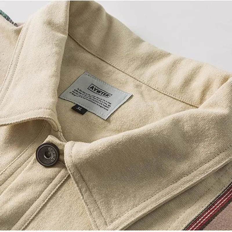 sanyamk Hip Hop Color Block Patchwork Denim Jacket Men Striped Jacket Casual Autumn Sping Harajuku Vintage Cargo Jacket Coats