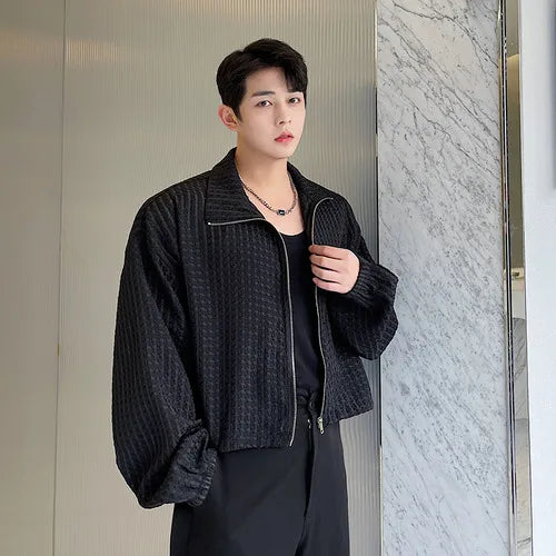sanyamk Men's Hollow Out Design 2024 Elegant Casual Jackets Personality Thin Outerwear Short Coat Korean Fashion New Tops