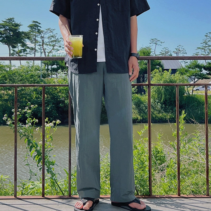 sanyamk Men's Fashion Casual Straight Pant Summer Thin Solid Color Versatile Trousers Vintage Male Wide Leg Korean Streetwear