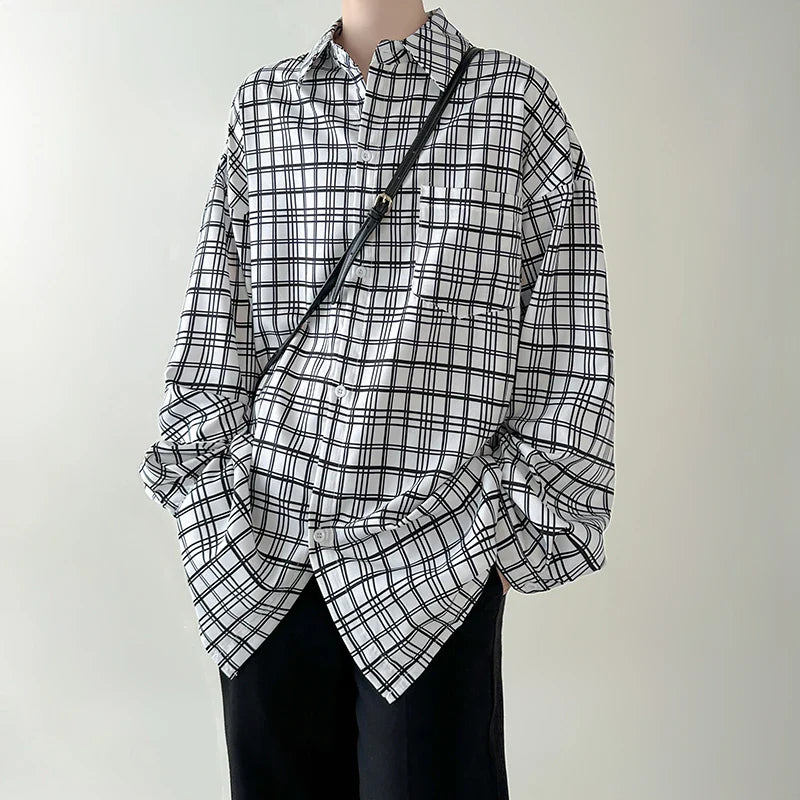 Bonsir 4 Colors Plaid Men Blouses Harajuku Checked Shirts Men High Quality Autumn New Oversize Streetwear Retro Men's Handsome Shirt