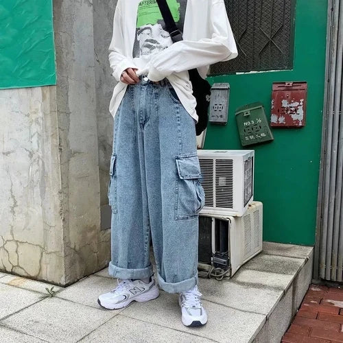 sanyamk Baggy Jeans Trousers Male Denim Pants Black Wide Leg Pants Men's Jeans Oversize Cargo Korean Streetwear Hip Hop Harajuku