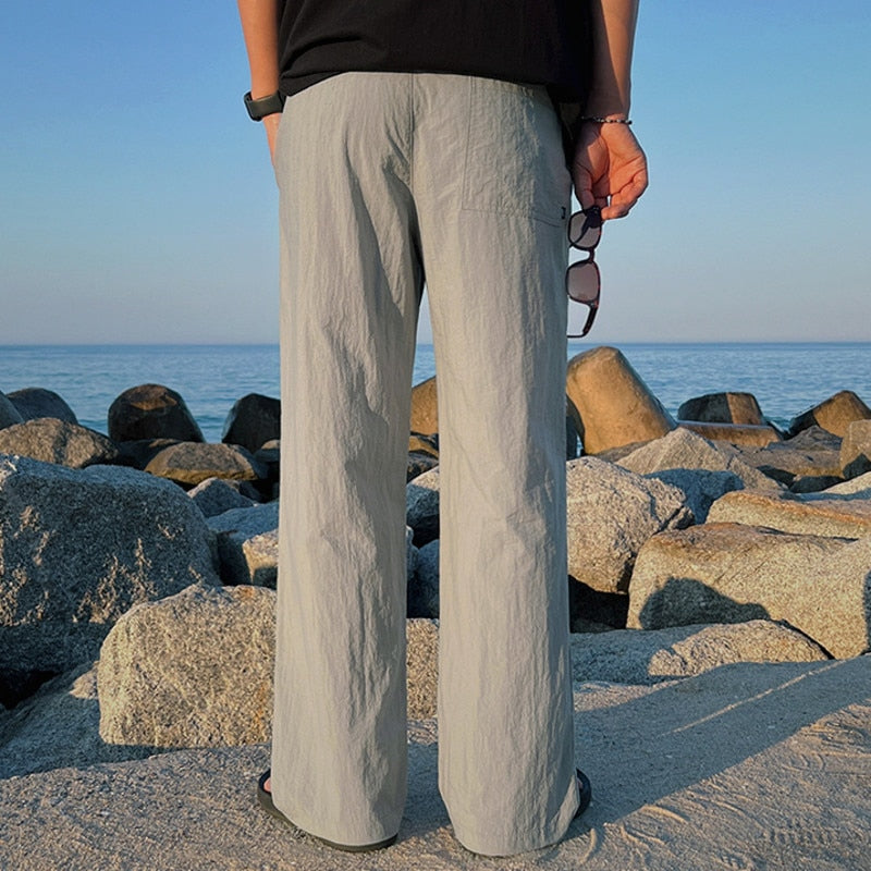 sanyamk Men's Fashion Casual Straight Pant Summer Thin Solid Color Versatile Trousers Vintage Male Wide Leg Korean Streetwear