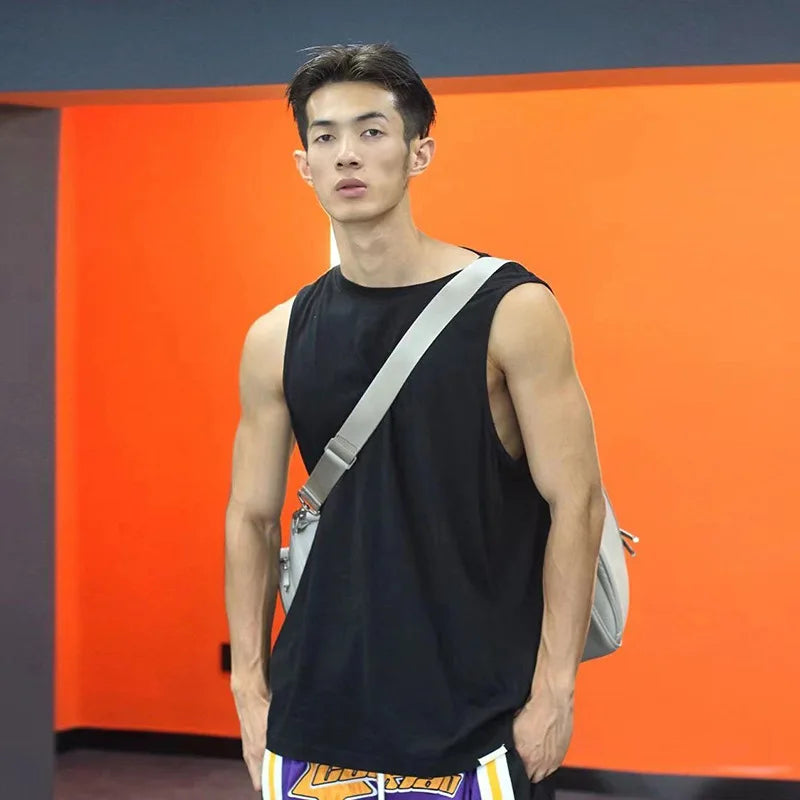sanyamk - Simple Solid Color Sports Vest Men's Tank Top Loose Summer Ins Couple Sleeveless Tank Top Bottoming T-shirts for Men Tops M-5XL