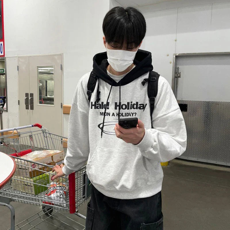 sanyamk - New Autumn Men's Hoodies Hooded Letter Printing Contrast Color Casual Drawstring Pullover Male Sweatshirts Tide 9C6906