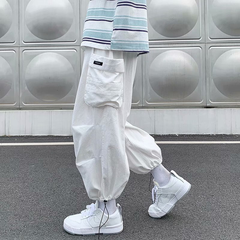 Bonsir Baggy Cargo Oversize Pants Men Casual Trouers Male Techwear Hip Hop White Jogger Loose Streetwear Japanese Pocket