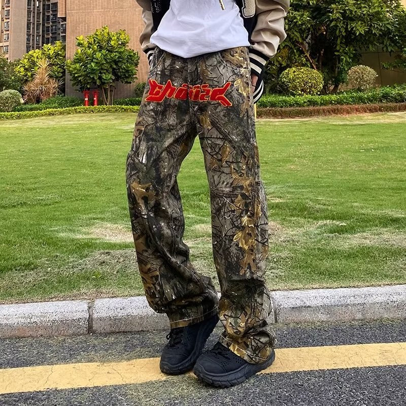 sanyamk New Fashion Towel Embroidery Camouflage Baggy Tracksuit Pants For Men Straight Sport Casual Long Trousers Pantalones Hombre