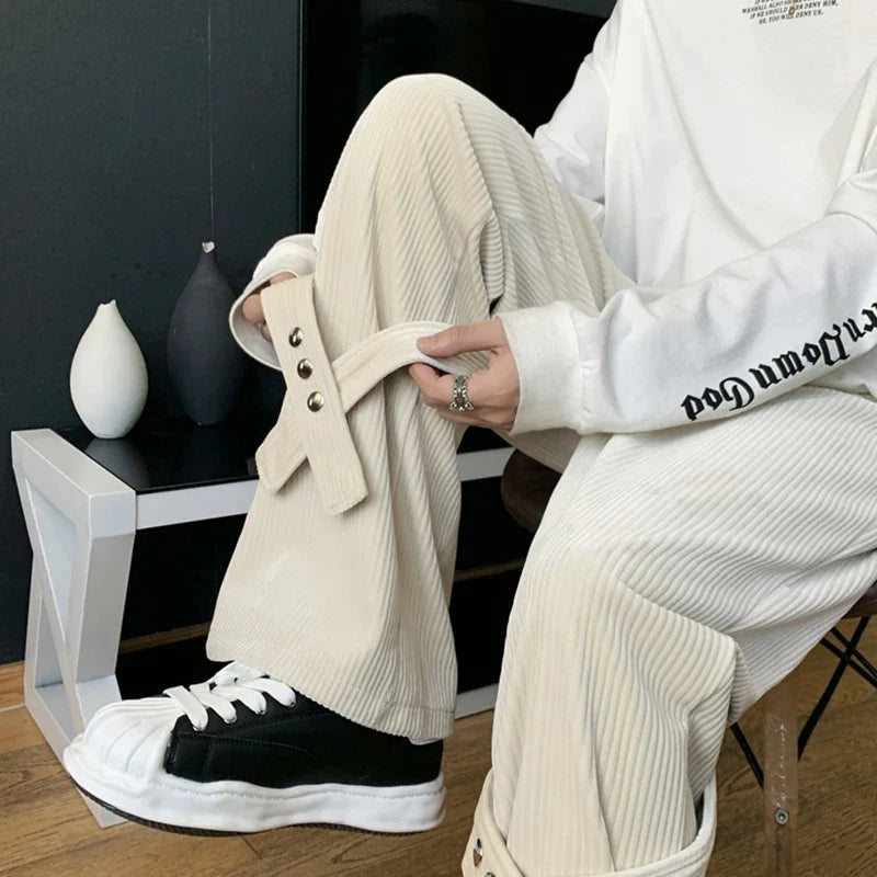 sanyamk Corduroy Cargo Pants Men Streetwear Black Cargo Trousers Male Hip Hop Harajuku Brown Loose Japanese Vintage Korean