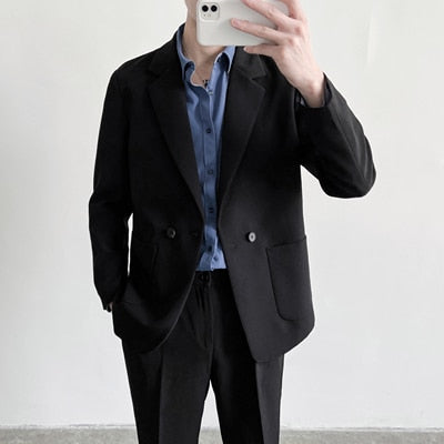 sanyamk Korean Men's Youth Casual Suit Jackets British Handsome Single Western-style Clothes Fashion Trend Black 3 Color Coats