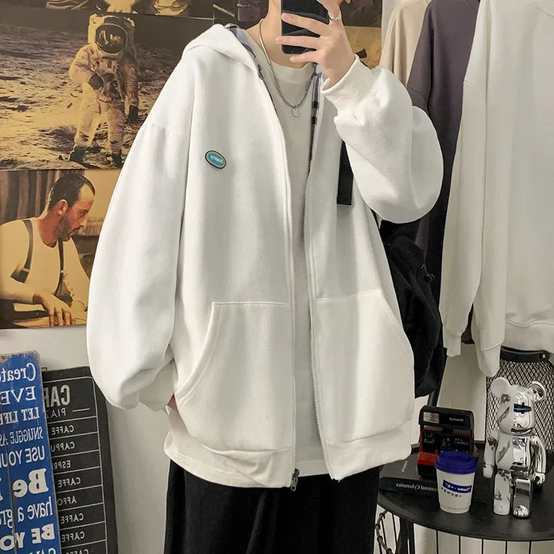 sanyamk - Men's Zipper Hoodies Autumn Casual Loose Hooded Sweatshirt Korean Style Streetwear Cardigan Outwear