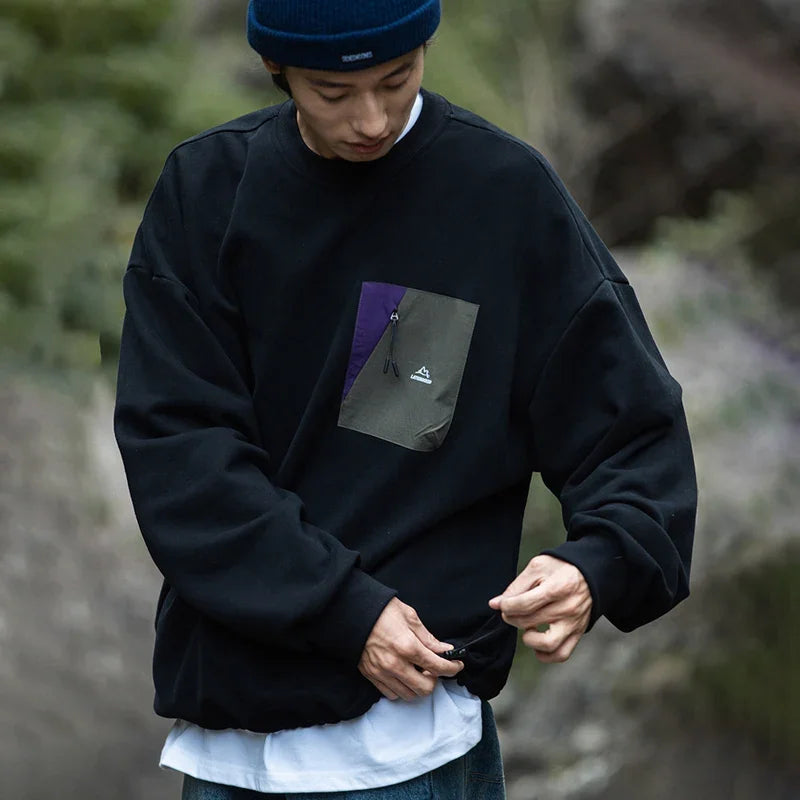 sanyamk - Hem Drawstring Black Sweatshirts Man 2024 Autumn Winter New O Neck Zipper Fashion Baggy Men Pullover Casual Couple Tops