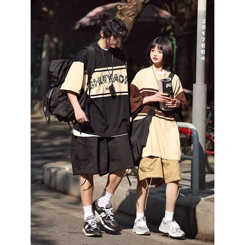 Bonsir Summer Men's Japanese Retro Original T-shirts Loose Round Neck Short Sleeve Tshirt Cotton Clothes Top Blackt Shirts S-2XL