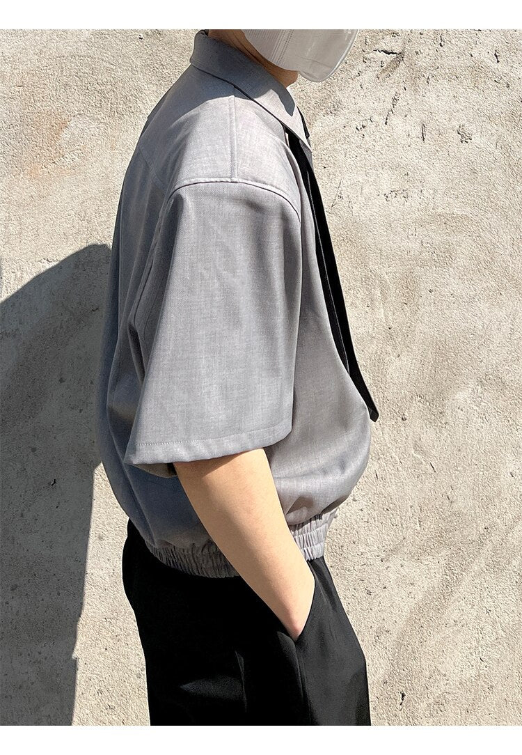 sanyamk Loose Short Sleeve Shirt Men Japan Korean Fashion Streetwear Casual Zipper Short Style Shirts and Blouses Male Vintage Shirts