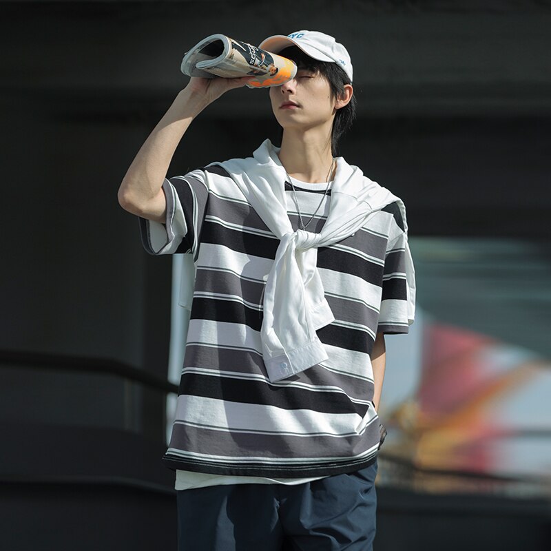Bonsir Unisex Retro Striped t-Shirt hip hop Oversized Couple Aesthetic Harajuku Clothes Tee Punk Emo Top Urban Streetwear Y2k Top