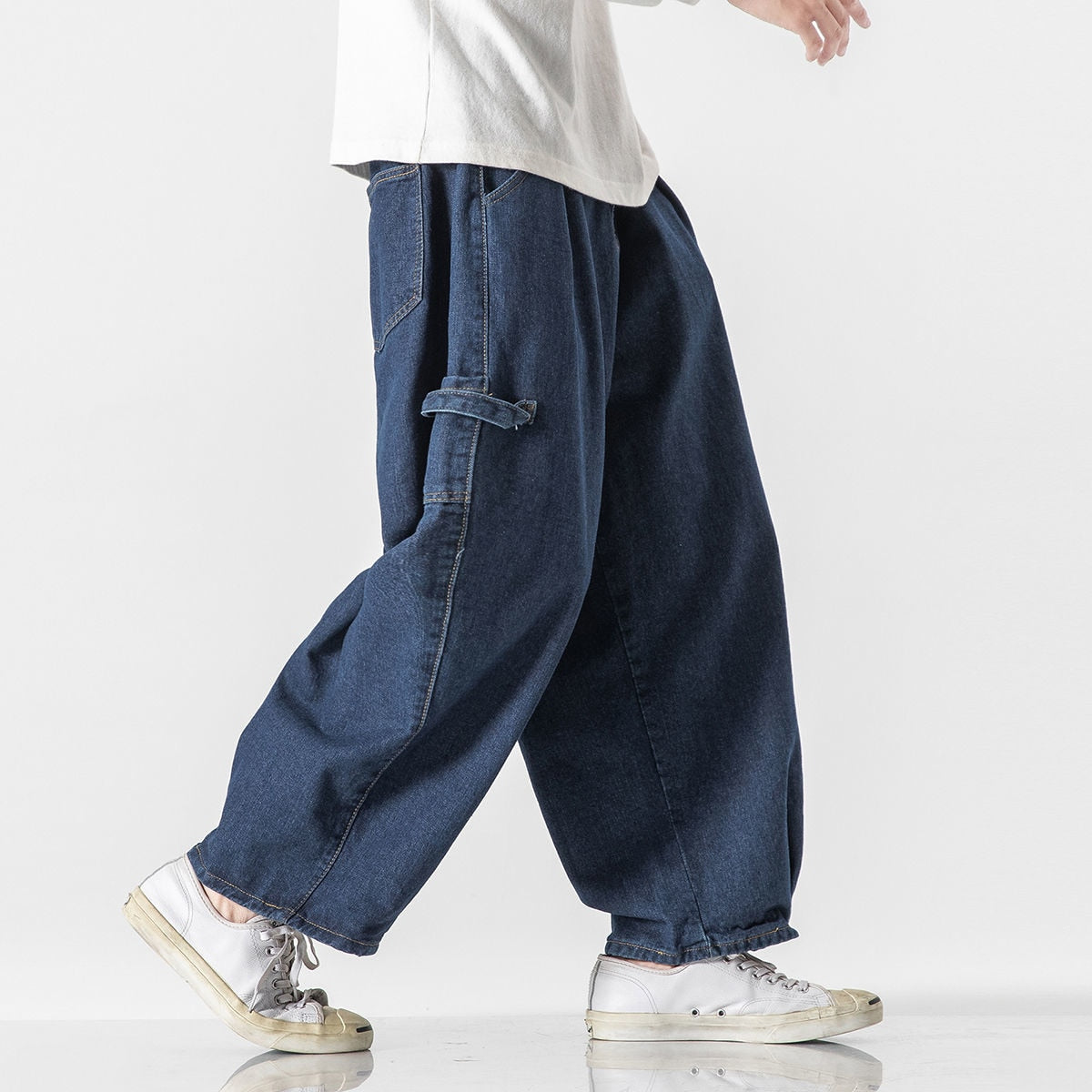 Bonsir Big Pocket Straight Jeans Oversize Trend Fashion Casual Mopping Overalls Trousers Hiphop High Street Loose Washed Denim Pants