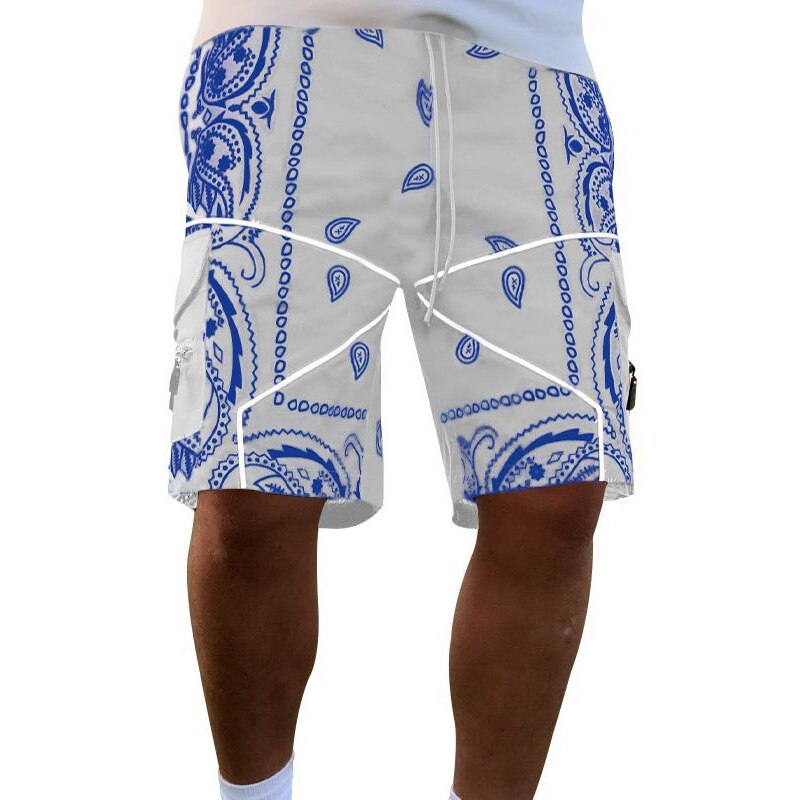 sanyamk Hip Hop Mens Cargo Shorts Fashion Graphic Print Zip-up Patch Pockets Straight Short Pant Streetwear Men Clothing Vintage Shorts