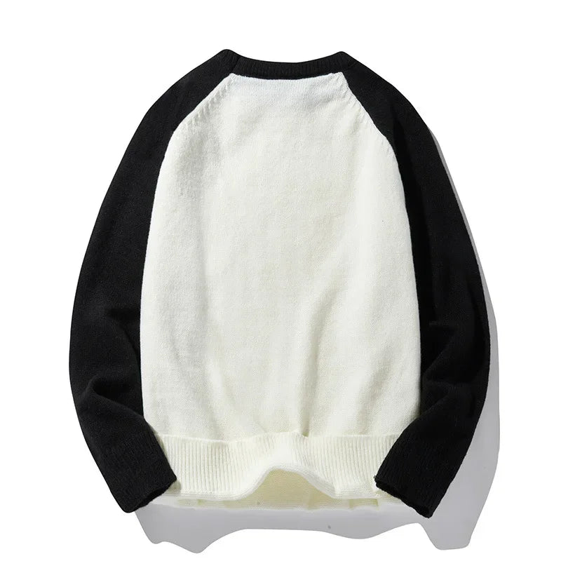 BONSIR - Crew Neck Sweater Men's Autumn and Winter Contrast Pullover Warm Bottom Shirt Casual Woolen Clothes Knitwear